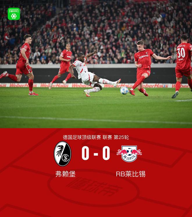 萊比錫客場(chǎng)平弗賴堡，四輪不勝，霍勒險(xiǎn)情頭球。