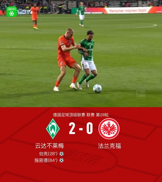 不萊梅勝法蘭克福，施密德助攻，伯克進(jìn)球，2-0