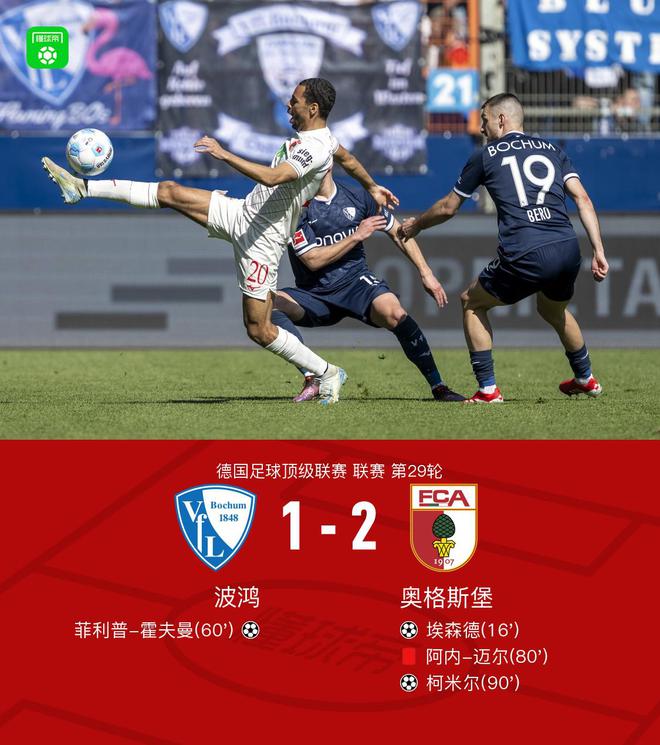 波鴻奧格斯堡1-2，埃森德霍夫曼進(jìn)球，柯米爾制勝。